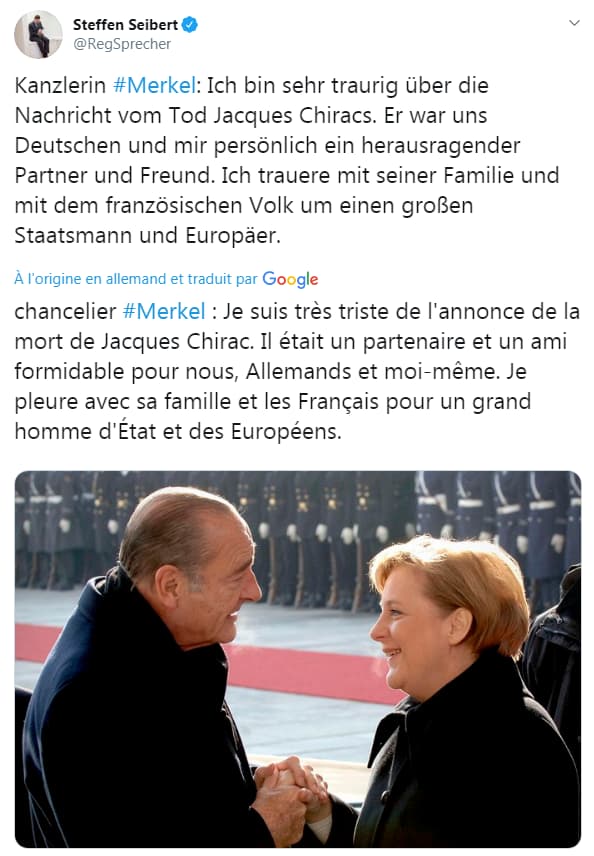 Capture d'écran du compte de Steffen Seibert, porte parole du gouvernement Capture d'écran du compte de Steffen Seibert, porte parole du gouvernement