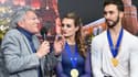 Nelson Monfort interroge les patineurs Gabriella Papadakis et Guillaume Cizeron en janvier 2018