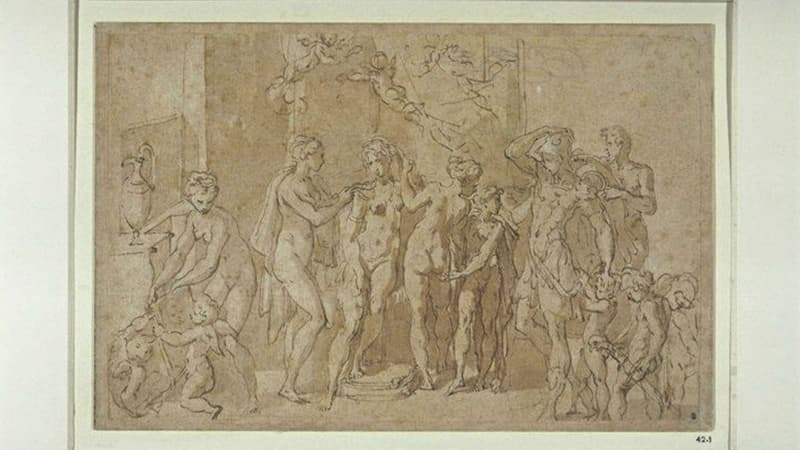 "Les Noces d'Alexandre et Roxe" attribué à Francesco Mazzuola (1503-1540)