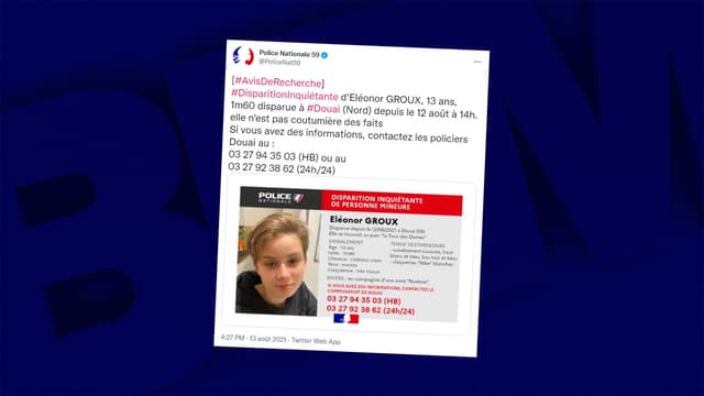 Eléonor Groux est portée disparue depuis jeudi 12 août à Douai.