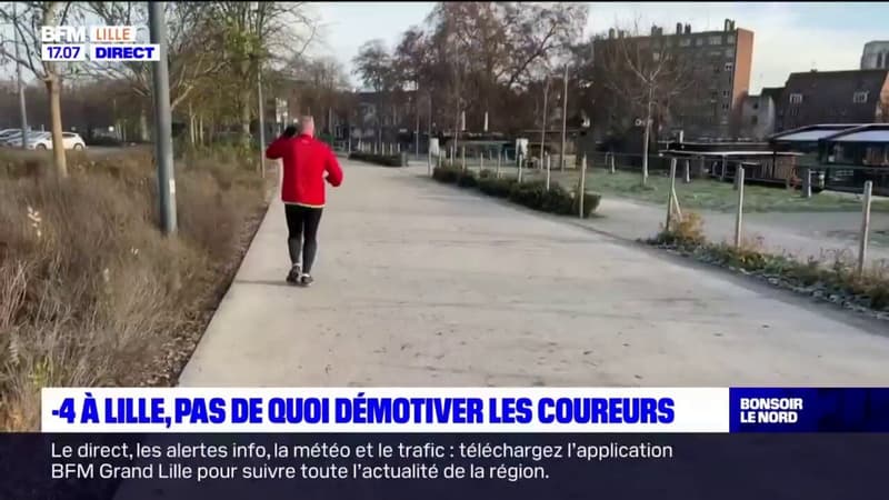 Lille: les joggeurs bravent les températures négatives