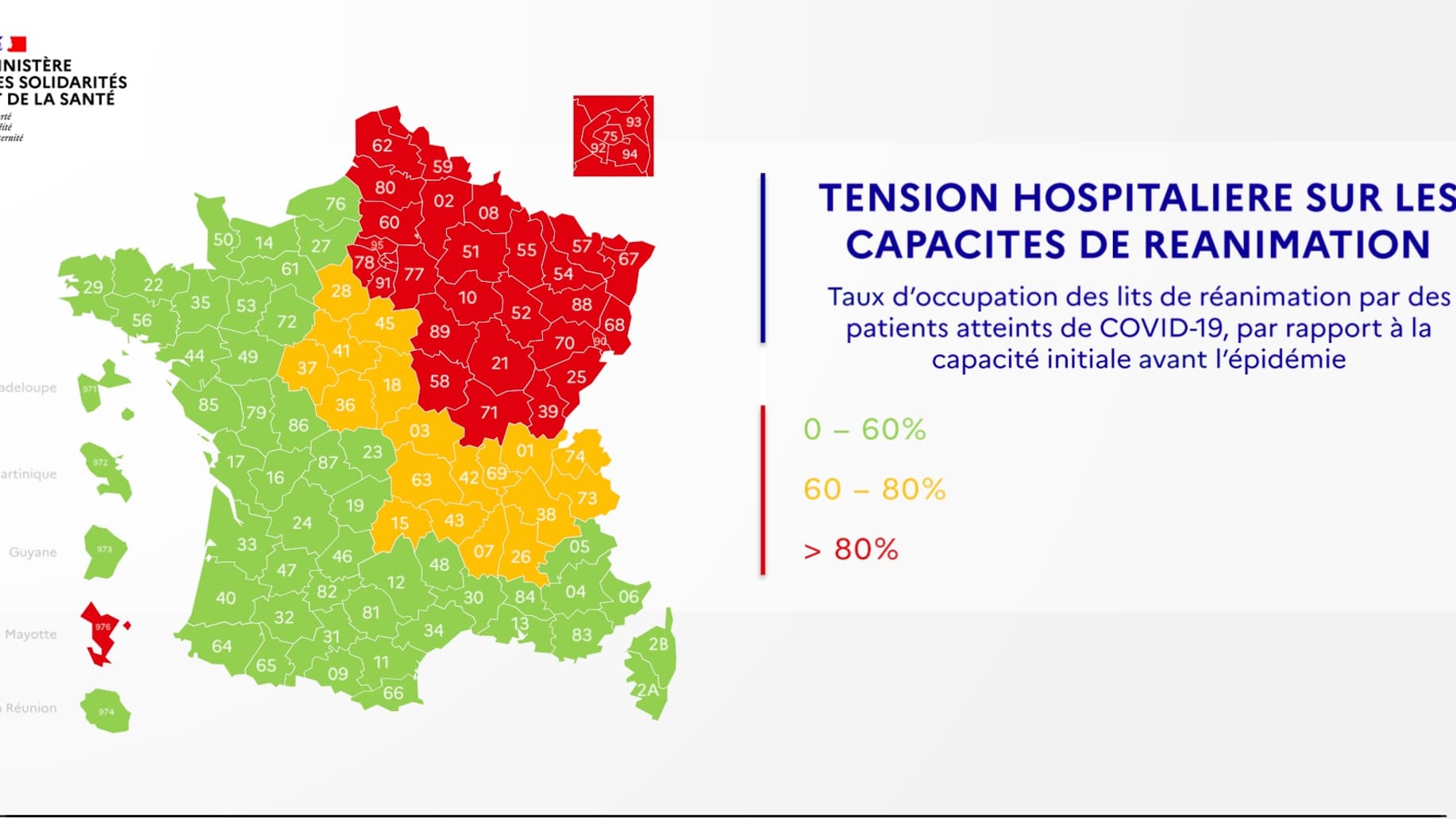 Carte de la tension hospitalière en France Carte de la tension hospitalière en France