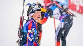Jeanne Richard à l'arrivée de la mass-start du Grand-Bornand, le 22 décembre 2024