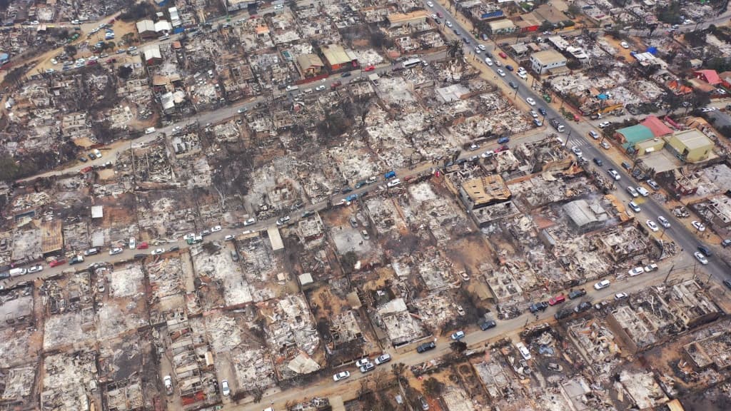 Les dégâts provoqués par l'incendie au Chili, janvier 2024