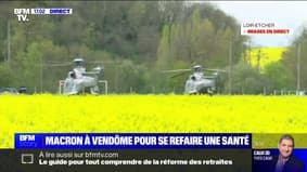 Emmanuel Macron s'apprête à quitter Vendôme à bord d'un hélicoptère  