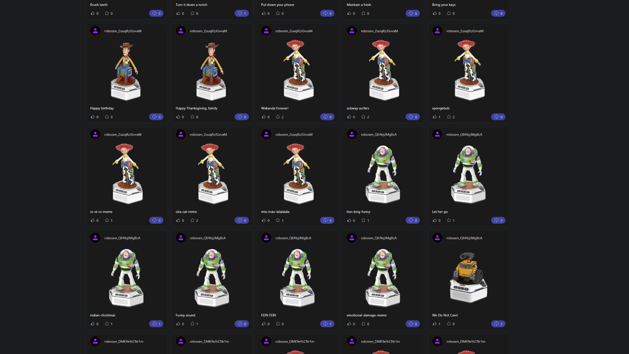 On peut facilement retrouver des créations de la communauté Robosen