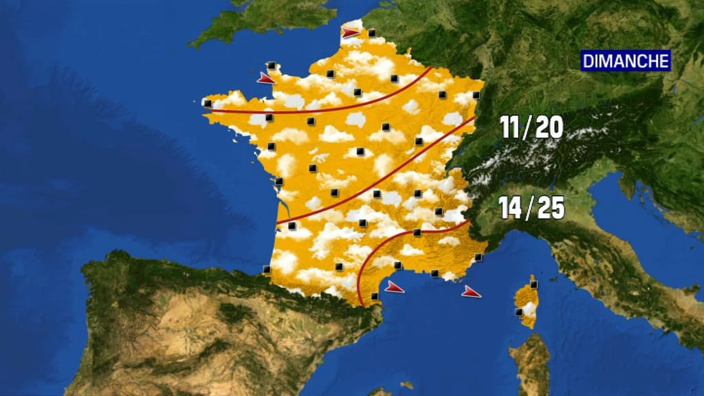 Carte de France pour la journée de dimanche.