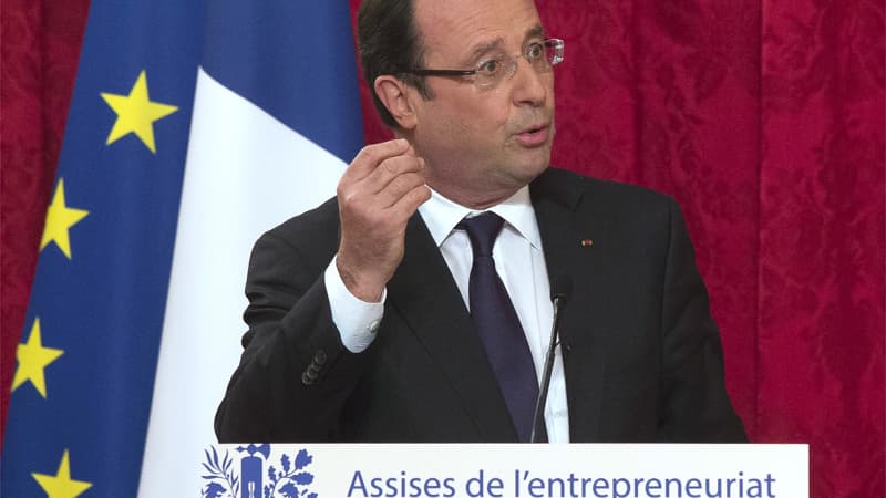 François Hollande, ce lundi, à l’Elysée, pendant son discours de clôture des Assises de l'entrepreneuriat.