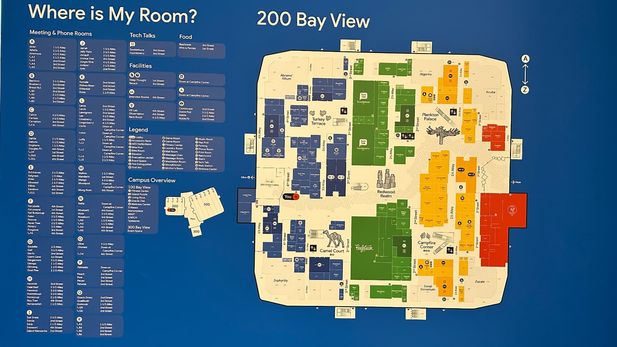 Les bâtiments sont organisés en zones de couleur