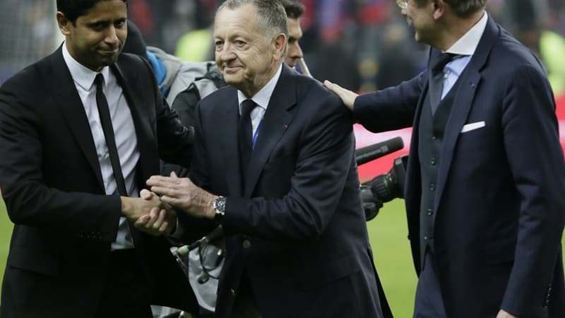 Jean-Michel Aulas entre Nasser Al-Khelaïfi et Frédéric Thiriez