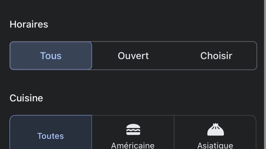 Les filtres de Google Maps permettent de sélectionner le type de restaurant souhaité.