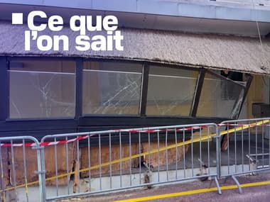 La terrasse d'une pizzeria sur le front de mer de Pirou (Manche), après qu'une voiture a percuté la façade le samedi 6 septembre 2025.