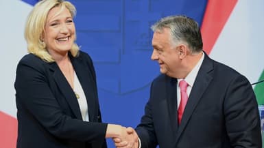 Le Premier ministre hongrois Viktor Orban et Marine Le Pen, présidente du Rassemblement national (RN), le 26 octobre 2021 à Budapest. Photo d'illustration