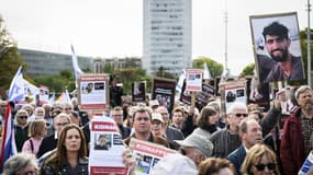 Manifestation en soutien aux otages retenus par le Hamas, à Genève, le 22 octobre 2023.
