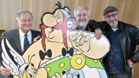 Albert Uderzo, Didier Conrad et Jean-Yves Ferri le 12 octobre 2015 à Paris