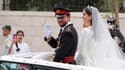 Le prince Hussein et son épouse Rajwa al-Seif le jour de leur mariage à Amman le 1er juin 2023