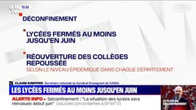 Lycées fermés jusqu'en juin, réouverture des collèges repoussée: pour l'UNSA, c'est "une décision sage"