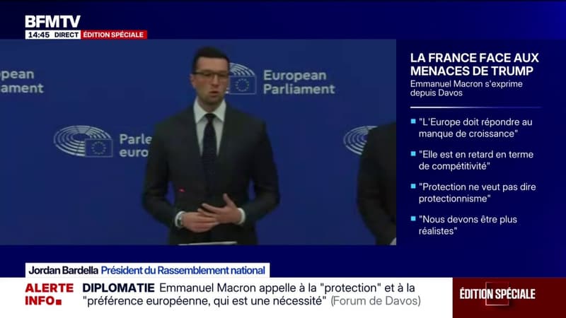 "Si les menaces commerciales du président Trump devaient être engagées, alors la France et les nations européennes doivent réagir", estime Jordan Bardella