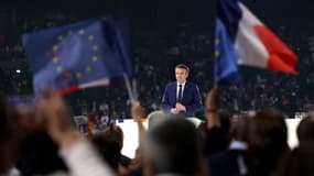 Emmanuel Macron, lors de son discours à la Défense Arena, samedi 2 avril 2022