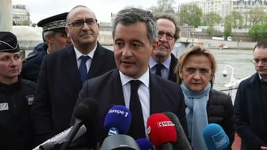 Gérald Darmanin devant la presse à Paris le 9 avril 2024. 