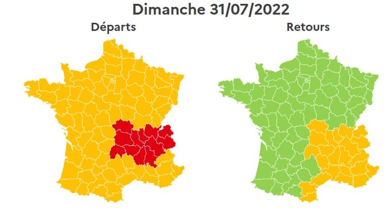 La journée de dimanche restera rouge dans le sens des départs en Auvergne Rhône Alpes. La journée de dimanche restera rouge dans le sens des départs en Auvergne Rhône Alpes.