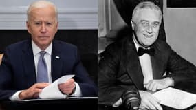 Joe Biden en 2021 et Franklin Roosevelt en 1933.