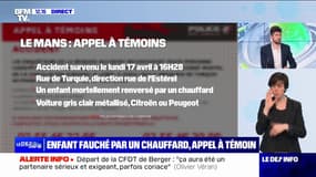 Le Mans: un appel à témoins lancé pour retrouver un chauffard qui a fauché un enfant de 4 ans