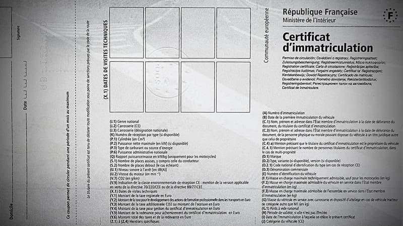 Modèle du certificat d'immatriculation (carte grise)
