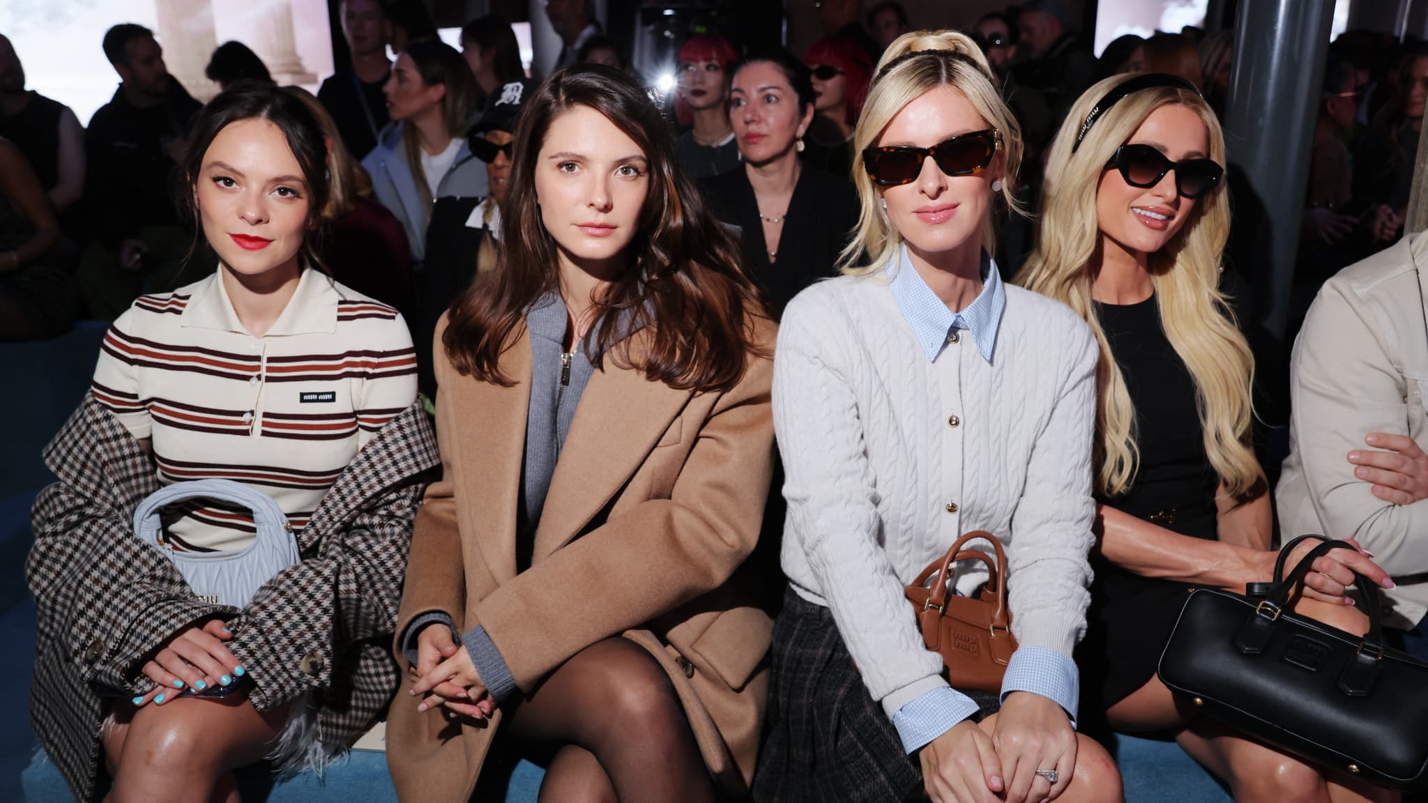 Francesca Michelin, Joséphine Japy, Nicky Hilton et Paris Hilton au show Miu Miu, 2023 