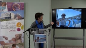 Caroline Hennion, directrice du Centre hospitalier de Calais, lors de l'hommage au Dr Alexandre Klein.