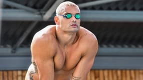 Florent Manaudou en conférence de presse lors des championnats de France de natation à Rennes, le 12 juin 2023