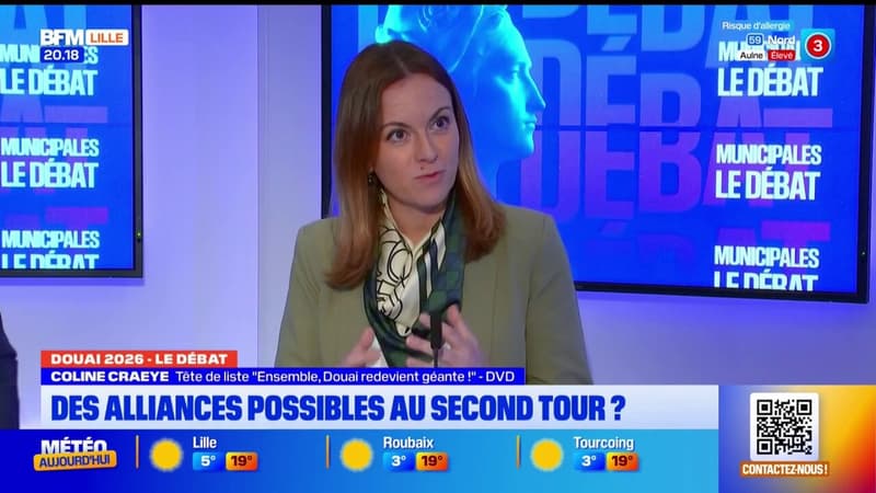 Municipales à Douai: “on verra bien ce qu’il se passera au soir du premier tour”, déclare Colline Craeye, candidate DVD à la mairie et tête de liste d’”Ensemble, Douai redevient géante!”, au sujet d’éventuelles alliances