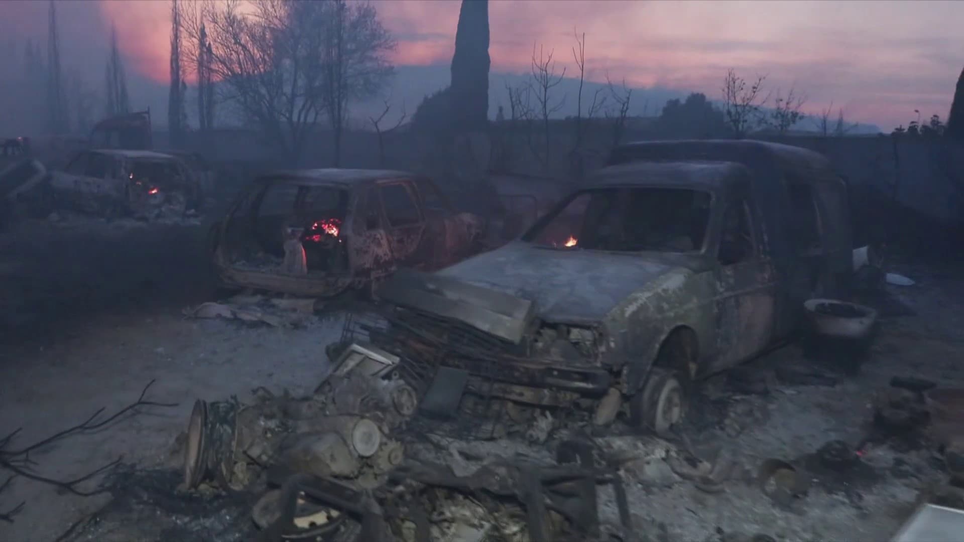 Des véhicules brûlés à Saint-Laurent-de-la-Cabrerisse (Aude) lors d'un violent incendie le mardi 5 août 2025.