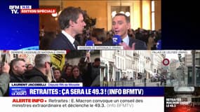 Recours au 49.3 pour la réforme des retraites: "Ça prouve qu'Emmanuel Macron méprise notre démocratie parlementaire", estime Laurent Jacobelli