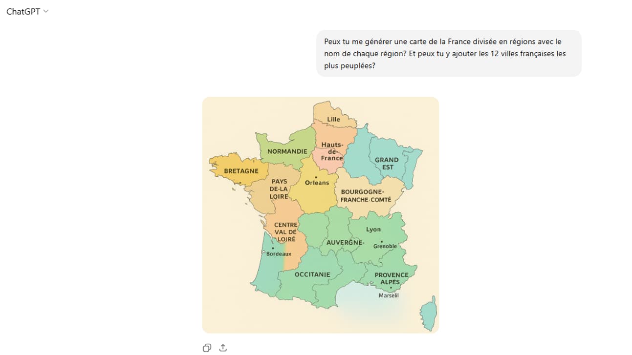 Une carte de France générée par GPT-5