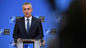 Le secrétaire général de l'Otan, Jens Stoltenberg, le 22 février 2022 à Bruxelles