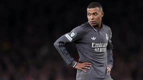 L'attaquant du Real Madrid Kylian Mbappé lors de la lourde défaite en quart de finale aller de Ligue des champions, 8 avril 2025