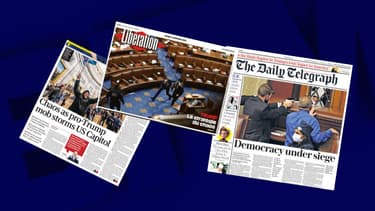 Quelques Unes de la presse française et anglaise, au lendemain de l'intrusion violentes de partisans pro-Trump dans le Capitole