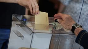 Une personne dépose son bulletin de vote dans une urne à Saint-Savin, le 12 juin 2022. 
