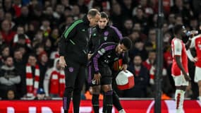 Serge Gnabry blessé lors d'Arsenal-Bayern (2-2, Ligue des champions), le 9 avril 2024