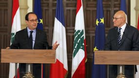 François Hollande et le Premier ministre libanais Tammam Salam, le 16 avril, à Beyrouth.
