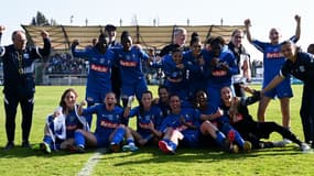 Les joueuses d'Yzeure célèbrent leur qualification en finale de la Coupe de France, en 2022.