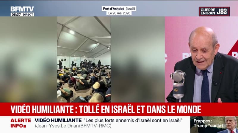 "Cette mise en scène est honteuse": Jean-Yves Le Drian réagit à la vidéo diffusée par un ministre israélien où l'on voit des militants de la flottille pour Gaza agenouillés devant lui