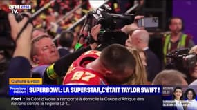 Super Bowl: les images de Taylor Swift sur la pelouse félicitant son compagnon, Travis Kelce, après la victoire des Kansas City Chief