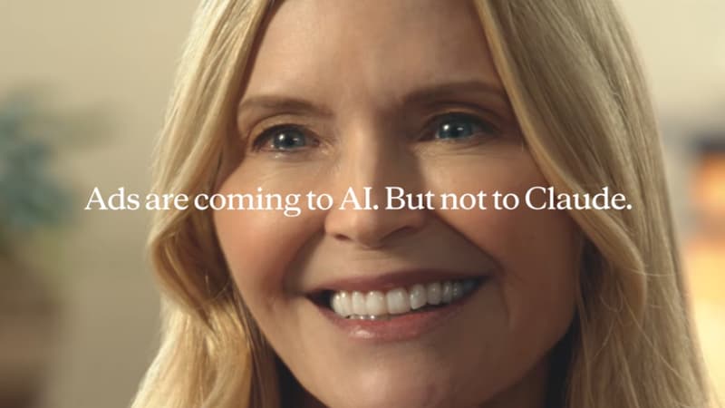 "Les publicités arrivent dans l'IA. Mais pas dans Claude": Anthropic a dévoilé quatre vidéos grinçantes qui moquent ChatGPT, et rappelle qu'il ne pas mettra pas de réclames dans son chatbot, pour l'instant