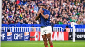 Jonathan Danty après la défaite de la France face à l'Afrique du Sud (28-29) en quart de finale de la Coupe du monde, le 15 octobre 2023