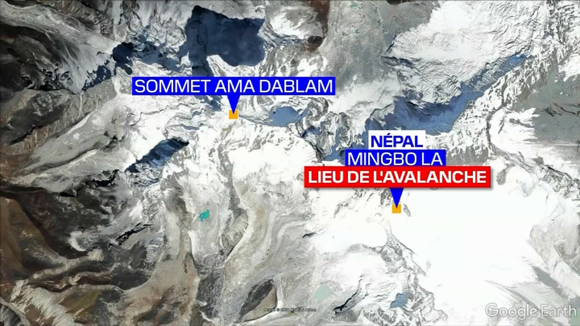 Le lieu de l'avalanche et de la disparition des alpinistes. Le lieu de l'avalanche et de la disparition des alpinistes.
