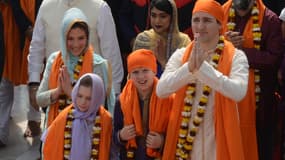 Justin Trudeau et sa famille, en Inde, le 21 février 2018. 