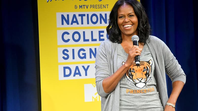 Michelle Obama le 5 mai 2017 à New York aux "MTV College singing day with Michelle Obama".