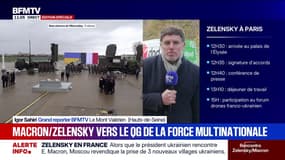 Volodmyr Zelensky et Emmanuel Macron en route vers le Mont Valérien pour se rendre à l'état-major de la "force multinationale Ukraine"